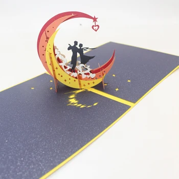 3D Handmade Lunii Inima Iubitor de Hârtie Invitație Felicitari Petrecere de Nunta Felicitare de Ziua Îndrăgostiților Prietena Cadou