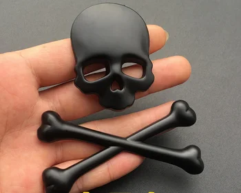 3D, Negru Metal Craniu Schelet Transversale Portbagaj Embleme Insigna Decal Autocolant
