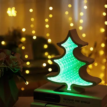 3D Noutate Stele Nor Pom de Crăciun Lumina de Noapte Infinită Oglindă Tunel Lampa Creative LED Lampă Oglindă Pentru Copii Baby Jucarie Cadou