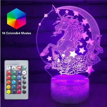 3D Unicorn Veioza LED Iluzie Optică Lămpi de la Distanță Inteligent Lampă de Masă 16 Culori Decor Luminaria Lampara Fete Xmas Party Cadou