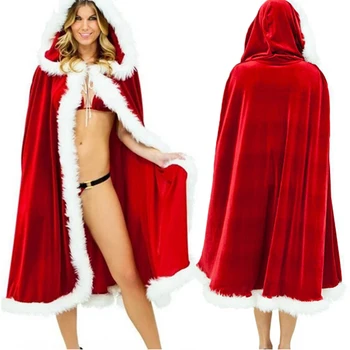 3dimensiunea de Catifea Roșie cu Glugă Cape Mantie Sexy Santa Cosplay Crăciun Femei Costume de Carnaval Petrecere Clubwear de Iarnă Palton Cald