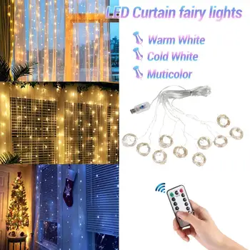 3m LED Lumini de Basm Ghirlandă Perdea Lampa de Control de la Distanță USB Lumini Șir de Anul Nou Decoratiuni de Craciun pentru Casa Fereastra de la Dormitor