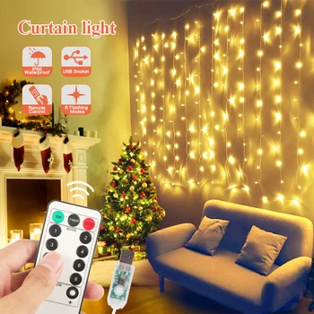 3M LED lumini de basm ghirlandă perdea lampa de control de la Distanță USB șir de lumini pentru acasă fereastra dormitorului Anul Nou, decoratiuni de Craciun