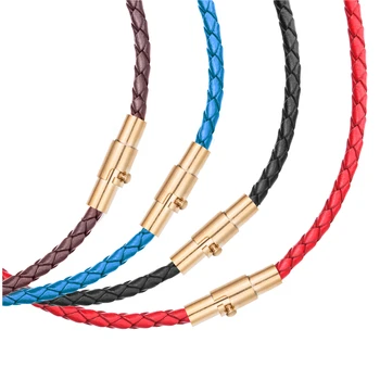 3mm Mens pentru Femei Multicolor Împletit din Piele Cablu din Oțel Inoxidabil de Aur Sigure Incuietoare Lanț Colier en-Gros Bijuterii
