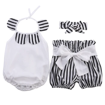 3Pcs 2019 Noua Moda de Îmbrăcăminte pentru Copii Set Fetita Seturi Romper+Arc pantaloni Scurți +Bentita copil Nou-născut Primavara-Vara Fetita Haine
