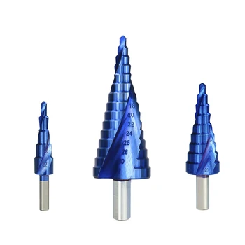 3PCS 4-12/20/32mm Pas Burghiu Set Nano Acoperire Albastru Spiral Flute Metal Gaura de Foraj Cutter Core Drill Bit Pas Burghiu Con