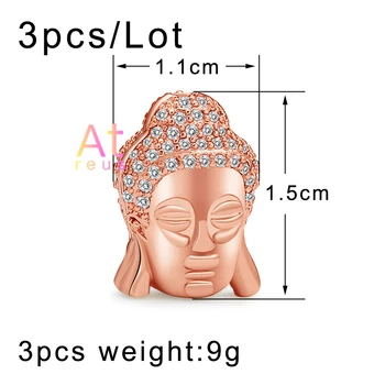3Pcs Cap de Buddha Farmecul Margele de Cupru Inlay AAA Zircon Indian Guanyin Distanțier Rozariul Margele Pentru Bijuterii DIY Face Brățară Brățară