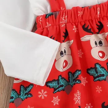 3Pcs Copii Tinutele de Crăciun Rever Lung Mâneci de Sus + de Desene animate Imprimate Bretele Fusta + Hairband Costum pentru fetite 1-6Y