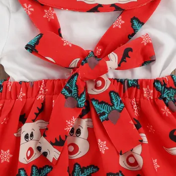 3Pcs Copii Tinutele de Crăciun Rever Lung Mâneci de Sus + de Desene animate Imprimate Bretele Fusta + Hairband Costum pentru fetite 1-6Y