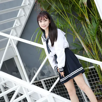 3pcs High-end Jk Uniforme Fete Japoneze Coreea de Topuri+fusta+cravata Școală Purta Uniformă de Student Fusta Plisata Marinar Negru Costum Alb