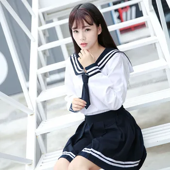 3pcs High-end Jk Uniforme Fete Japoneze Coreea de Topuri+fusta+cravata Școală Purta Uniformă de Student Fusta Plisata Marinar Negru Costum Alb