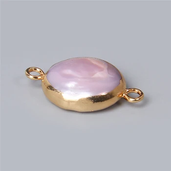 3pcs Naturale roz moneda Pearl pandantiv din aur conector Pandantiv pentru femei bijuterii perle de Cultură pandantiv farmecul colier cercei