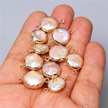 3pcs Naturale roz moneda Pearl pandantiv din aur conector Pandantiv pentru femei bijuterii perle de Cultură pandantiv farmecul colier cercei