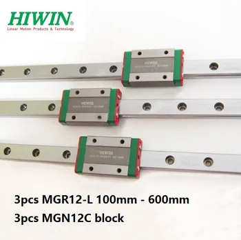 3pcs Original Hiwin feroviar MGNR12 -L 100 mm/200 mm/300 mm/330 mm/350 mm/400 mm/500 mm/600 mm + 3pcs MGN12C blocuri liniare pentru cnc