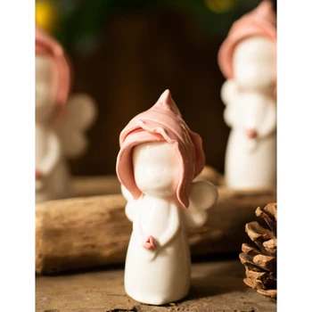 3pcs/set ceramic roz cu pălărie papusa Figurina Desktop grădină, balcon Ornament Stil Scandinav Statuie Decor Acasă Cadou