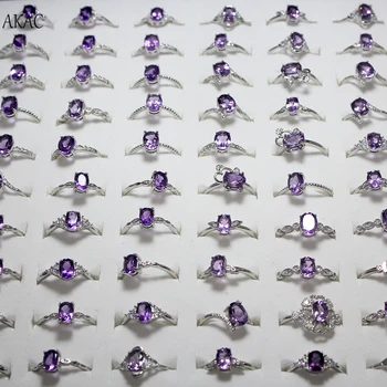 3rings/set AKAC approx5*7mm naturale violet ametist, quart alb cupru inel reglabil pentru femei, bărbați trimite aleatoriu en-gros