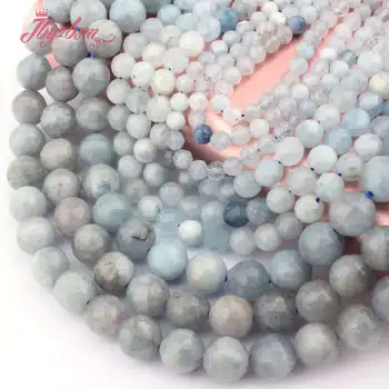 4,6,8 mm cu Balonul Rotund Șirag de mărgele Albastre Fatetate Acvamarine Piatra Naturala, Margele Pentru Bratari DIY Colier Bijuterii de Luare De 15