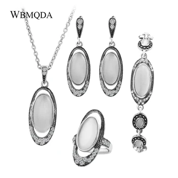 4 Buc/lot de Epocă Opal Bijuterii de Nunta Seturi Pentru Femei Cristal Argint Culoare Inel Colier Bratara Cercei Bijuterii Minimaliste