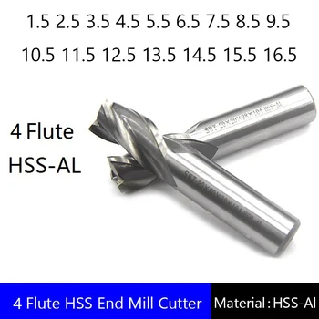 4 Flaut HSS End Mill-Cutter CNC Pic de freze 1.5 2.5 3.5 4.5 5.5 6.5 7.5 8.5 9.5 10.5 11.5 12.5 13.5 14.5 15.5 16.5