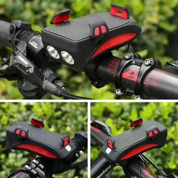 4 in 1 Bicicleta LED Biciclete Lumina din Față USB Reîncărcabilă Băncile de Putere Ciclism Telefonul Sta Corn Multifuncțional MTB Lanterna