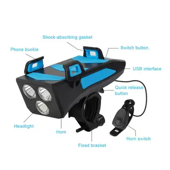 4 In 1 cu Bicicleta Lumina USB Reîncărcabilă LED 2000mAh 4000mAh Biciclete Lampa Fata Far Lanterna Lumină Bicicleta Suport de Telefon