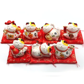 4 inch Maneki Neko Ceramice Cat Noroc Home Decor Portelan Ornamente Creative Cadouri de Afaceri Avere Pisica Caseta de Bani Fengshui Ambarcațiuni