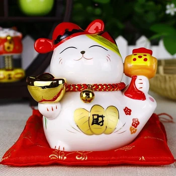 4 inch Maneki Neko Ceramice Cat Noroc Home Decor Portelan Ornamente Creative Cadouri de Afaceri Avere Pisica Caseta de Bani Fengshui Ambarcațiuni