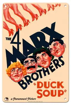 4 Marx Brothers in Supa de rata de Epocă Film Film Poster c.1930 8in x 12in Vintage din Metal Staniu Semn