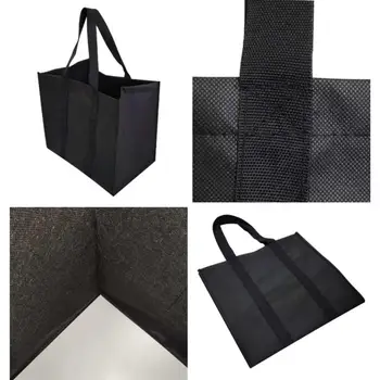 4 Pack-Culoare Negru Materiale Nețesute Reutilizabile De Cumpărături Tote Pungi, Mare Si Rezistent,Gros Suport Din Material Plastic De Jos Grele Cumpărături Totes