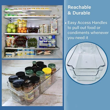 (4 Pack)Cămară și Frigider Organizator Pubele pentru Bucatarie si Dulap de Depozitare,care pot fi Stivuite Alimente Containere cu Mânere