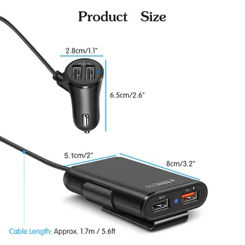 4 Porturi USB de Încărcare Rapidă QC3.0 Incarcator Auto Adaptor cu Cablu de Extensie Incarcator Auto Adaptor cu Cablu de Extensie