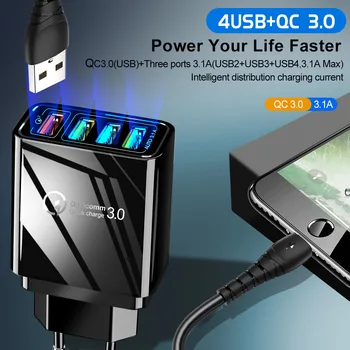4 Porturi USB Quick Charge 3.0 Încărcător de Telefon 36W QC 3.0 Rapid de Încărcare Pentru iPhone 11 Huawei Mate 30 Pro Perete Adaptor Încărcător de Călătorie