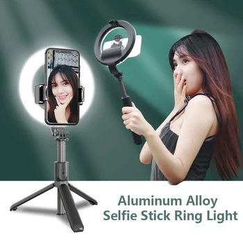 4 în 1 Selfie Inel de Lumină fără Fir Bluetooth Selfie Stick cu Mini Trepied Portabil Extensibil Selfie Stick Cu Telecomanda