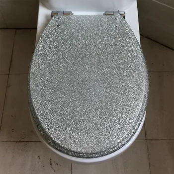 40*33CM Înaltă calitate Sclipici de Culoare Argintie din Otel Inoxidabil Încetini Balama Rășină Toaletă husa Scaunului Potrivit Pentru U,V Toaletă în Formă de