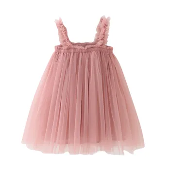 #40 Copilului Fata Rochie De Explozie Copil Copii Copii Copii Fete Sweet Pink Princess Haine Curea Tul Solid Rochie Платье 2021