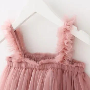 #40 Copilului Fata Rochie De Explozie Copil Copii Copii Copii Fete Sweet Pink Princess Haine Curea Tul Solid Rochie Платье 2021