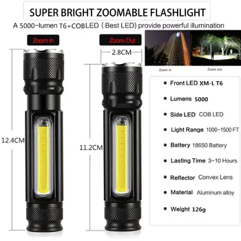 4000LM Puternic Lanterna LED-uri USB Reîncărcabilă cu baterie built-in lanterna Partea COB Lumina 4modes linterna coada magnet WorkLight