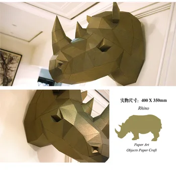 40cm 3D Model din Hârtie Rinocer Rinocerul Capul figura papercraft animal home decor decor de perete Puzzle-uri de BRICOLAJ, Jucarii Cadou pentru Copii