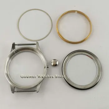 43mm Nouă de Argint Lustruit / periat caz ceas safir de sticlă sterile de oțel caz ETA 6497,6498 Pescăruș ST3600 mișcări