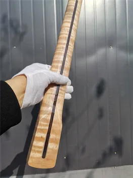 44# Tigru Flame Maple Gât Chitara 21 Agita 25.5 inch de culoare Galben Închis Perla Dot Inlay DIY