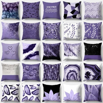 45*45cm Violet Geometrice Decorative față de Pernă față de Pernă Moderne Poliester Pernele de Acoperire Florale, Decor Acasă Pillowcover