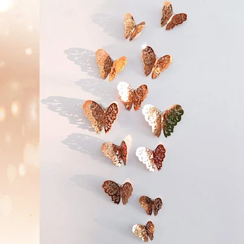 48 Buc Fluture Autocolante de Perete Decoratiuni 3D Decalcomanii de Perete Metalic Arta, Autocolant DIY picturi Murale Cadou pentru Casa Dormitor Copii Pepinieră Par