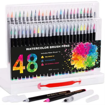 48 Culori Acuarela Markeri Perie Pixuri, Flexibil Real Perie Sfaturi, Pixuri Vopsea pentru Artiști, Incepatori, Adulti si Copii de Colorat