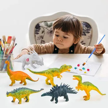 4buc DIY Pictura 3D Apă Figurine Dinozauri Desen Graffiti Jucarii Set cu Vopsea de Culoare Pensule, Paleta pentru copii Copii Cadou