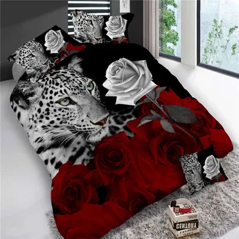 4buc King-Size de Lux 3D Rose Seturi de lenjerie de Pat de Culoare Roșie Lenjerie de pat Fular Set de Acoperire Nunta Foaie de Pat de Tigru / Delfin / Panda65