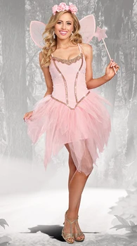 4buc/Set Costum de Halloween Pentru Adulti Femei Printesa Tinker Bell Costume Petrecere a Burlacelor Roz Înger Elf Floare Rochie Zână Cu Aripi