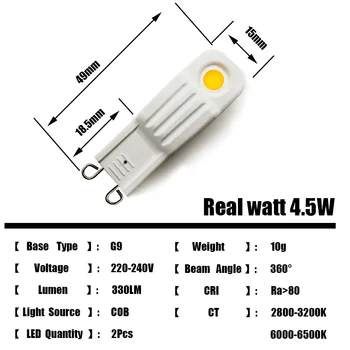 4buc Super-Luminos Lampă cu LED-uri G9 220V AC 4.5 W COB Bec LED PVC Bombillas Lumini LED Înlocui 40W cu Halogen lumina Reflectoarelor Candelabru
