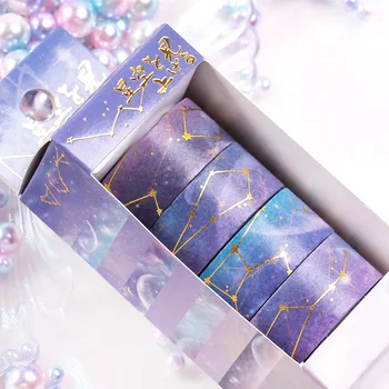4buc Înstelat Folie Banda Washi Set 15mm Cerul de Noapte Sakura Floare de Aur Adezivă de Mascare Benzi Album Jurnal de Carte Autocolant F6374