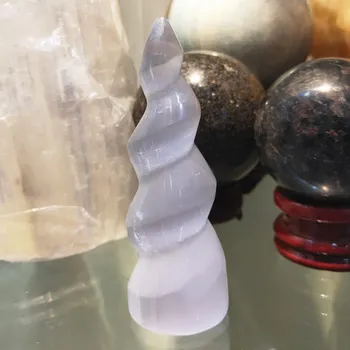 4inch Selenit spirală Corn de Unicorn Sculptură Satin Spar Cristal tipul de Piatră prețioasă Cristal Reiki de Vindecare alb brut piatră gips masaj