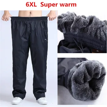 4XL 5XL 6XL bărbați de iarnă, impermeabil pantaloni de trening pantaloni cu Fermoar Buzunare largi Fleece super cald pantaloni sport pentru barbati